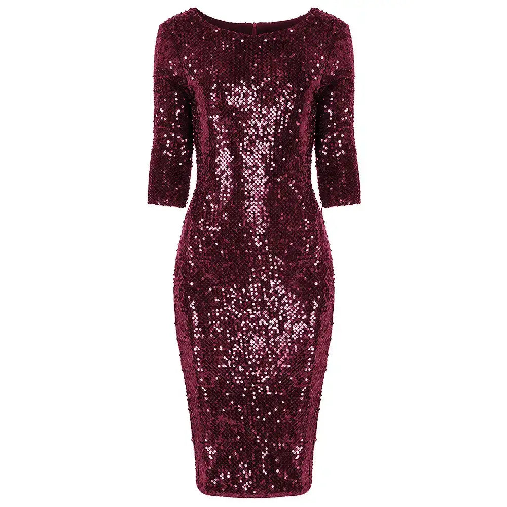 Claret Wine Red Velour Sequin Wiggle Dress Sequin Dress Fit