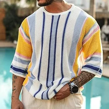 Men's Color Block Pullover Sweater Hipster Ribbed Knitted Long Sleeve Sweater Round Neck Top Fitted Comfort Shirt   S5015779