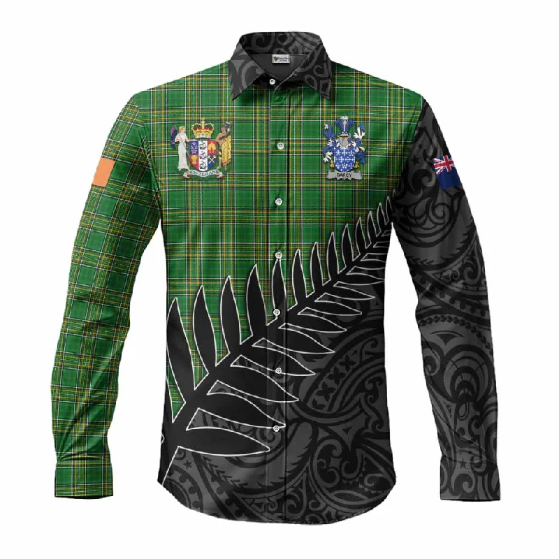 Darcy Irish Clan Tartan Long Sleeve Button Shirt with Coat of Arms New Zealand Silver Fern Half Style Darcy Irish Clan Tartan Long Sleeve Button Shirt with Coat of Arms New Zealand Silver Fern Half Style
