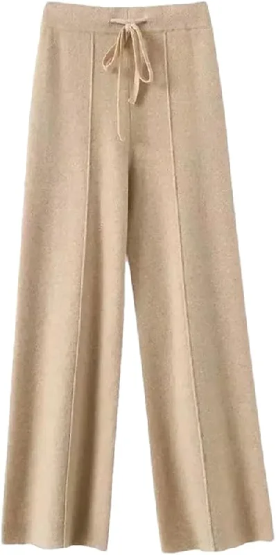 Women's Knitted Wool Wide Leg Pants Casual High Waist Lace Up Wide Leg Pants S0889415 Women's Knitted Wool Wide Leg Pants Casual High Waist Lace Up Wide Leg Pants S0889415