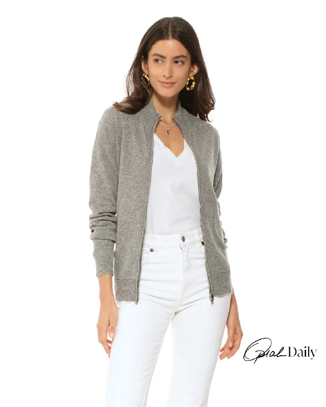 Oprah Daily - Women's Cashmere Zip Cardigan Medium Grey
