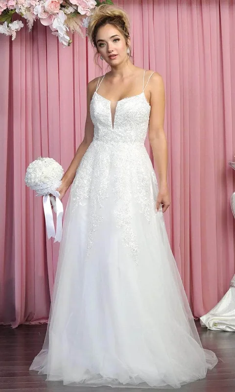May Queen Bridal RQ7916 - Embellished V Neck A-Line Dress Mermaid Style Gown