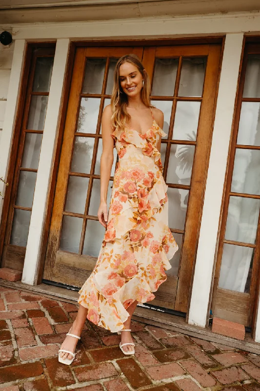 Asteria Open Back Ruffle Midi Dress Strapless midi dresses