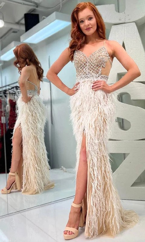 Jasz Couture 7402 - Feathered Skirt Prom Gown Revolve party dresses