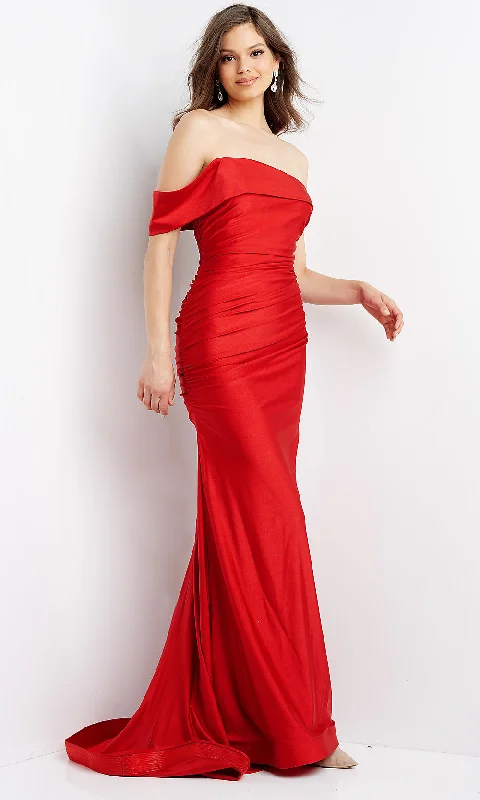 Long JVN by Jovani Off-the-Shoulder Red Prom Dress Budget-friendly maxi dresses