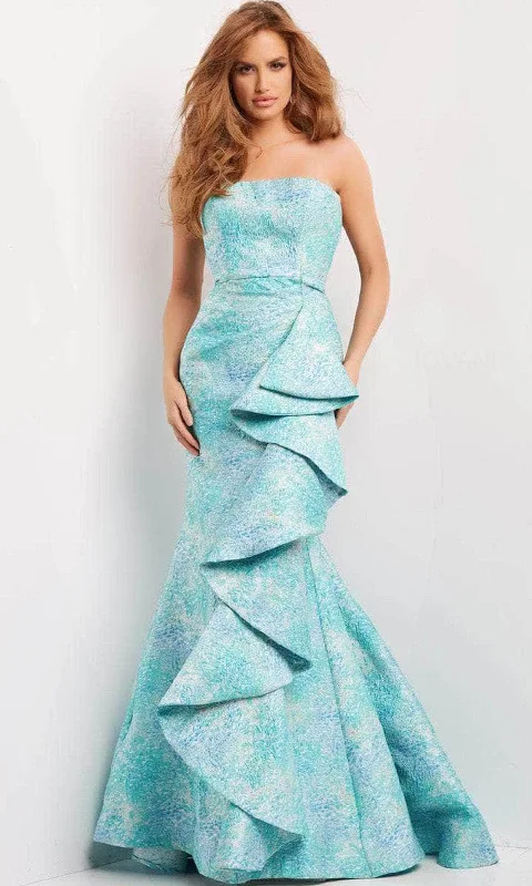 Jovani 08093 - Strapless Straight Across Neck Evening Gown Smocked party dresses