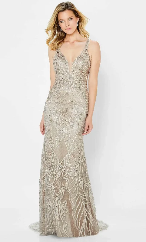 Montage by Mon Cheri 122904W - Plunging Neck Embroidered Gown Boohoo party dresses