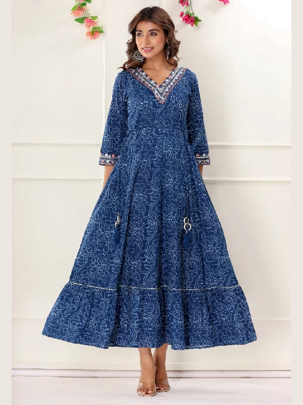 Bandhani Print Colorful Embroidered Anarkali Kurta Dress - Blue Floral dresses under $50 Bandhani Print Colorful Embroidered Anarkali Kurta Dress - Blue Floral dresses under $50