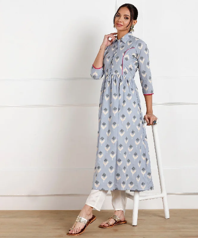 Cotton Floral Printed Gathered kurta - Light Blue Best floral dresses for outdoor weddings Cotton Floral Printed Gathered kurta - Light Blue Best floral dresses for outdoor weddings