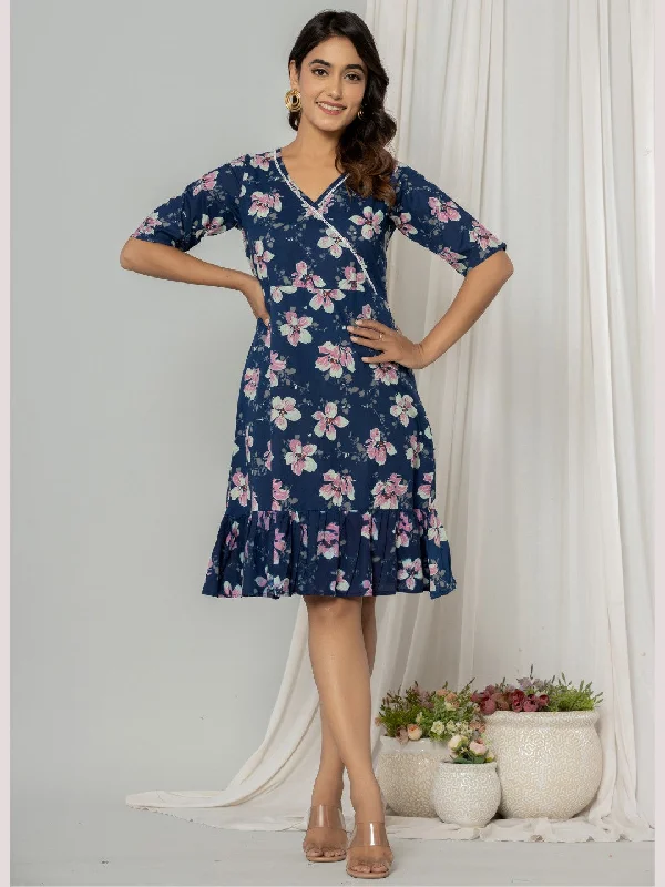 Floral Print Fit & Flare Pure Cotton Ruffled Dress - Blue Best floral dresses for tall women Floral Print Fit & Flare Pure Cotton Ruffled Dress - Blue Best floral dresses for tall women