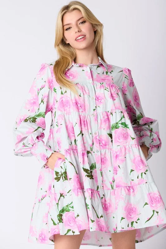 From the Start Floral Shirt Dress - Pink Garden party floral dresses