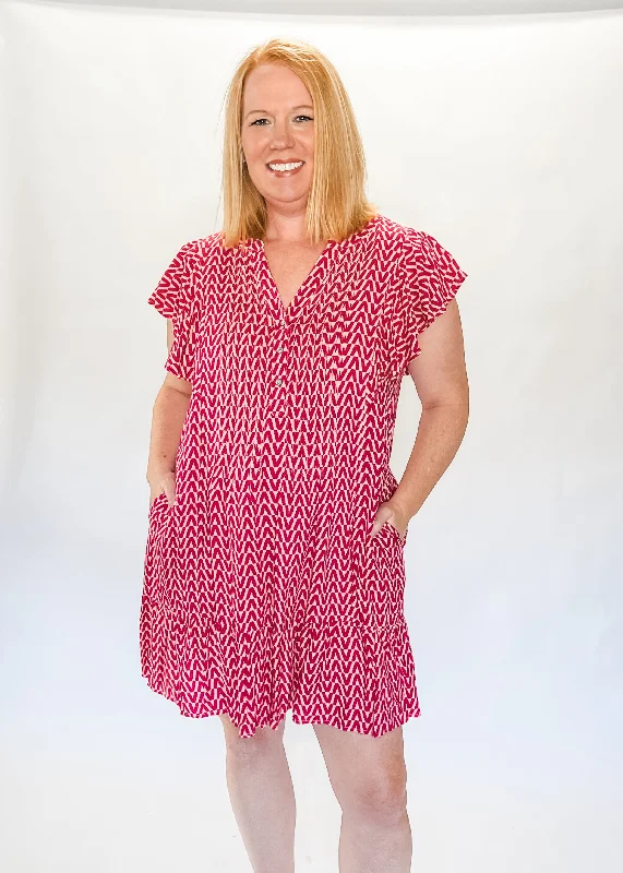 Live Out Loud Geo Print Dress - Hot Pink Floral dresses under $100
