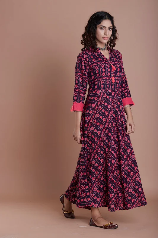Rayon Abstract Print Flared Kurta Best floral dresses for casual outings