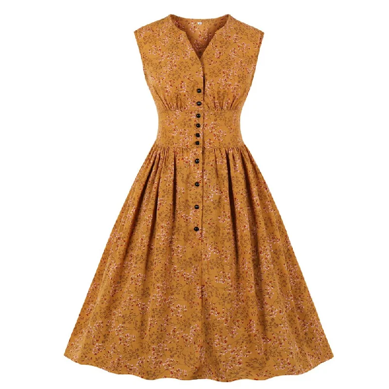 Floral Print Sleeveless Button High Waist Robe Pin Up Retro Vintage Dress Tulle floral dresses Floral Print Sleeveless Button High Waist Robe Pin Up Retro Vintage Dress Tulle floral dresses