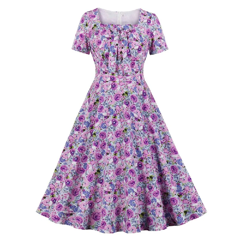 Floral Print Women Summer Casual Short Sleeve Bowknot Robe Pin Up Swing Retro Vintage Dresses Formal floral dresses Floral Print Women Summer Casual Short Sleeve Bowknot Robe Pin Up Swing Retro Vintage Dresses Formal floral dresses