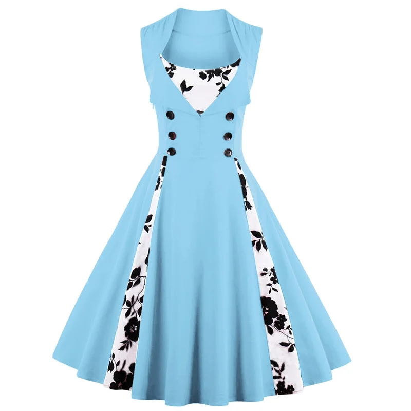 Sleeveless Cotton Patchwork Dot Floral Robe Pin Up Swing Short Vintage Dresses Minimalist floral dresses Sleeveless Cotton Patchwork Dot Floral Robe Pin Up Swing Short Vintage Dresses Minimalist floral dresses