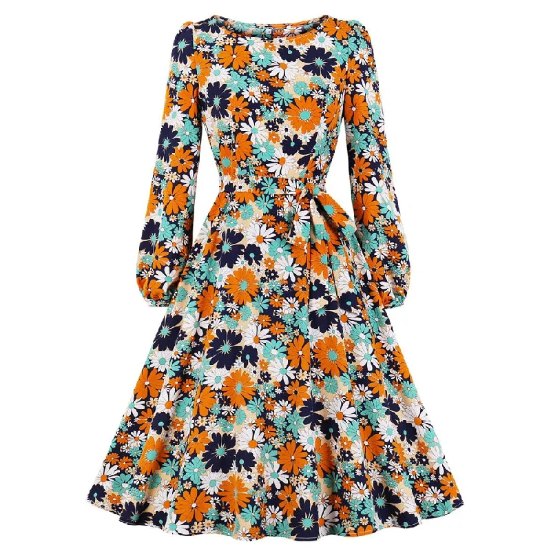 Floral Vintage 50s 60s Retro Women Long Sleeve Sashes Robe Pin Up Swing Elegant Casual Dress Y2K floral dresses Floral Vintage 50s 60s Retro Women Long Sleeve Sashes Robe Pin Up Swing Elegant Casual Dress Y2K floral dresses