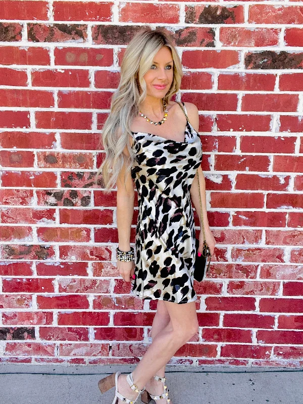 Holiday Hunt Leopard Print Slip Dress- Beige Cotton floral dresses