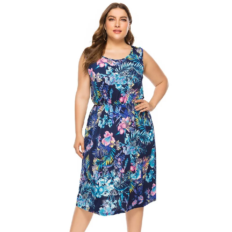 Plus Size Vintage Retro 5XL 6XL Sleeveless Floral Print Elegant Women Casual Dresses With Pockets Casual floral dresses Plus Size Vintage Retro 5XL 6XL Sleeveless Floral Print Elegant Women Casual Dresses With Pockets Casual floral dresses
