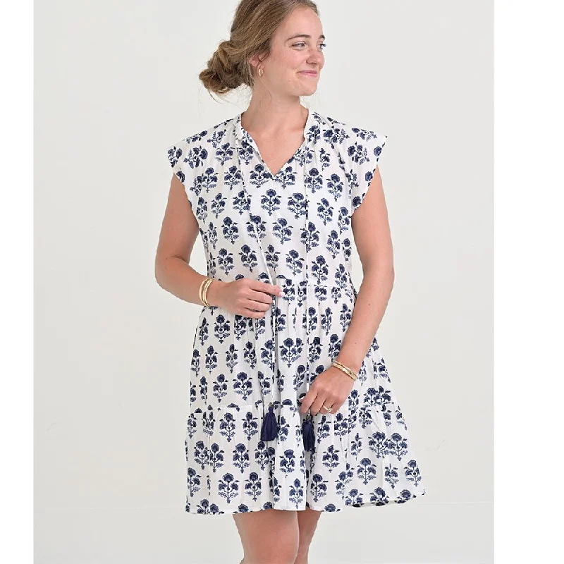 Agra Bloom Indigo Cap Sleeve Flounce Dress Dark color unclassified dresses
