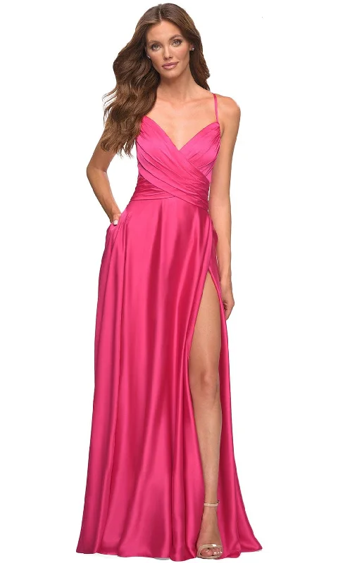 La Femme 30616SC - Satin Evening Dress with Slit Metallic unclassified dresses