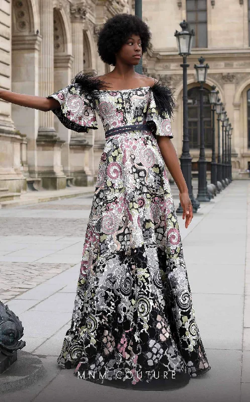 MNM COUTURE K4058 - Feather Off Shoulder Gown Dark color unclassified dresses