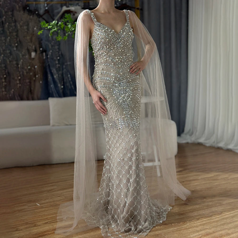 Serene Hill 2024 Arabic Nude Mermaid Cape Sleeve Beaded Luxury Saudi Evening Gown for Formal Occasion LA72748 Elegant unclassified dresses Serene Hill 2024 Arabic Nude Mermaid Cape Sleeve Beaded Luxury Saudi Evening Gown for Formal Occasion LA72748 Elegant unclassified dresses