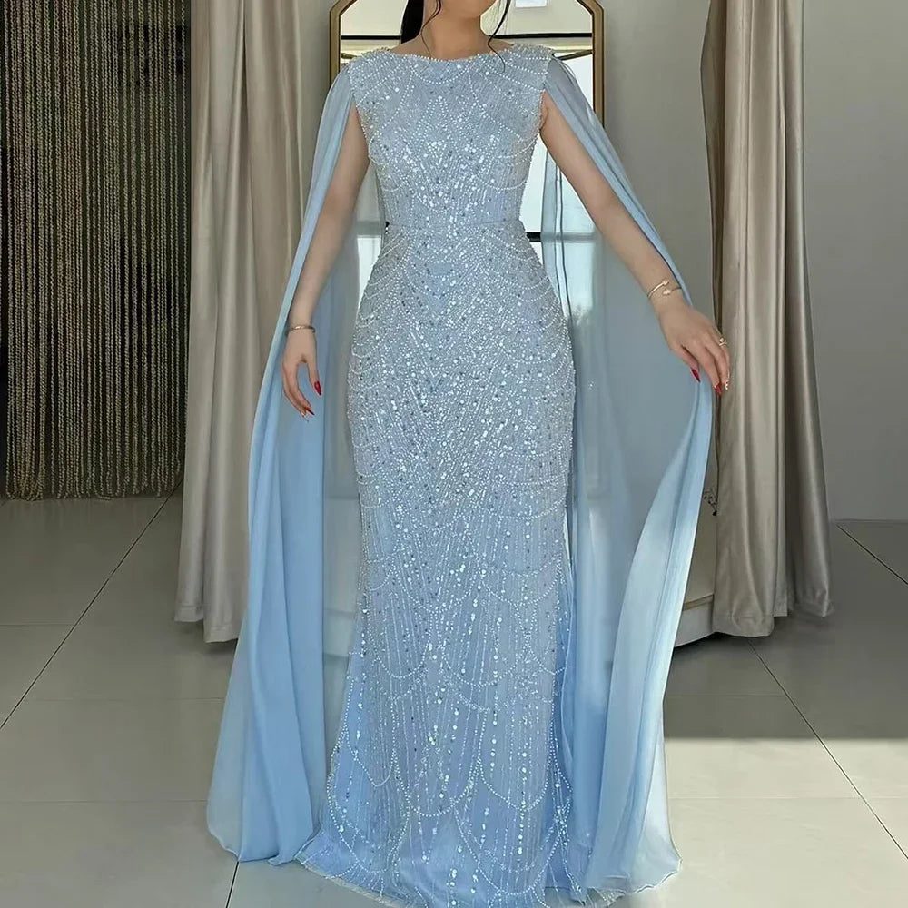Serene Hill 2024 Saudi Arabia Blue Mermaid Cape Sleeve Luxury Beaded Evening Gown for Formal Occasion LA72160A Office unclassified dresses Serene Hill 2024 Saudi Arabia Blue Mermaid Cape Sleeve Luxury Beaded Evening Gown for Formal Occasion LA72160A Office unclassified dresses
