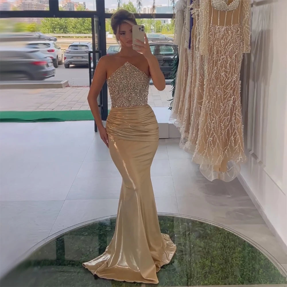 Serene Hill 2024 Saudi Arabic Gold Elegant Strapless Evening Gown Crystal Beaded Dress for Formal Occasion LA72759 Chiffon unclassified dresses Serene Hill 2024 Saudi Arabic Gold Elegant Strapless Evening Gown Crystal Beaded Dress for Formal Occasion LA72759 Chiffon unclassified dresses