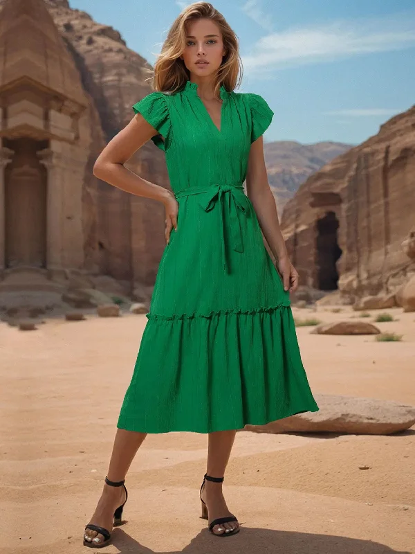 Blue Zone Planet |  Tied Notched Cap Sleeve Dress Floral unclassified dresses