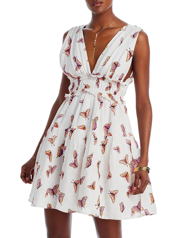 Victoria Womens Printed Linen Mini Dress Stylish Mini Skirt