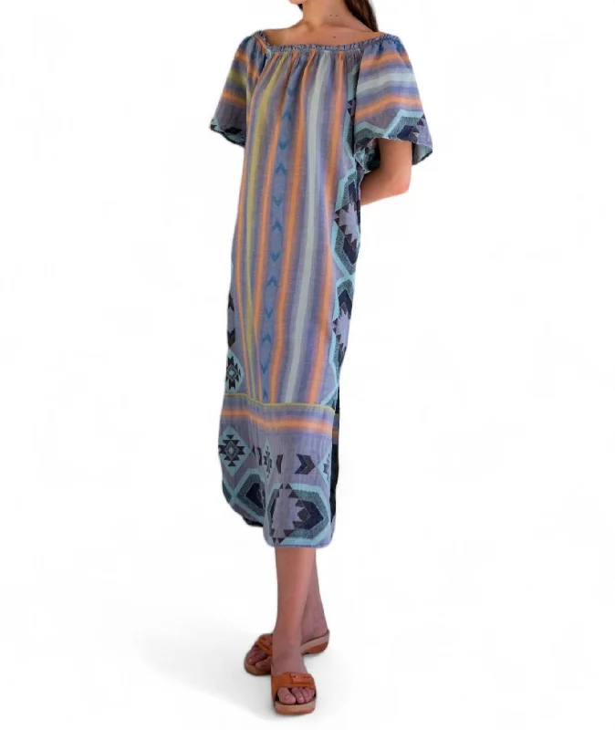 Ana Maxi Tunic Dress In Blue Tones Ruffle Maxi Skirt