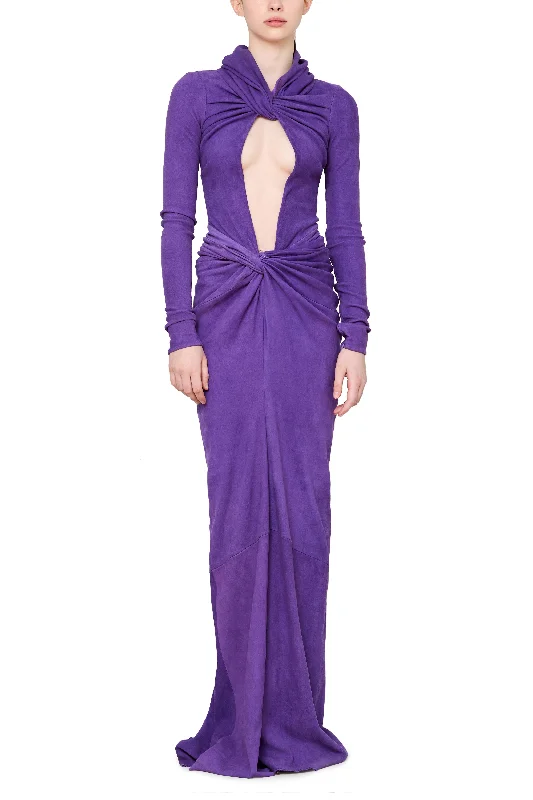 Long Sleeve Suede Keyhole Gown Soft Maxi Dress