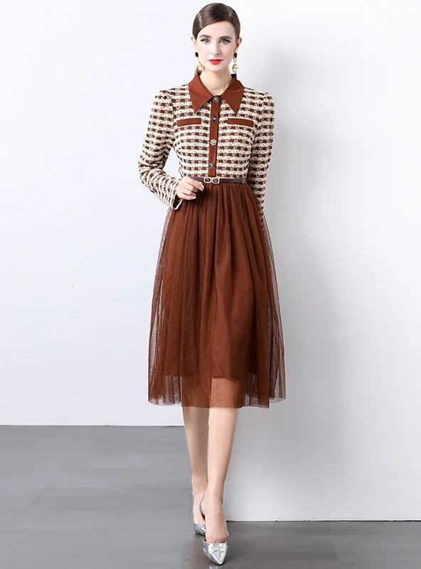 Spliced Pendulum Long-sleeved Dress Front Slit Skirt