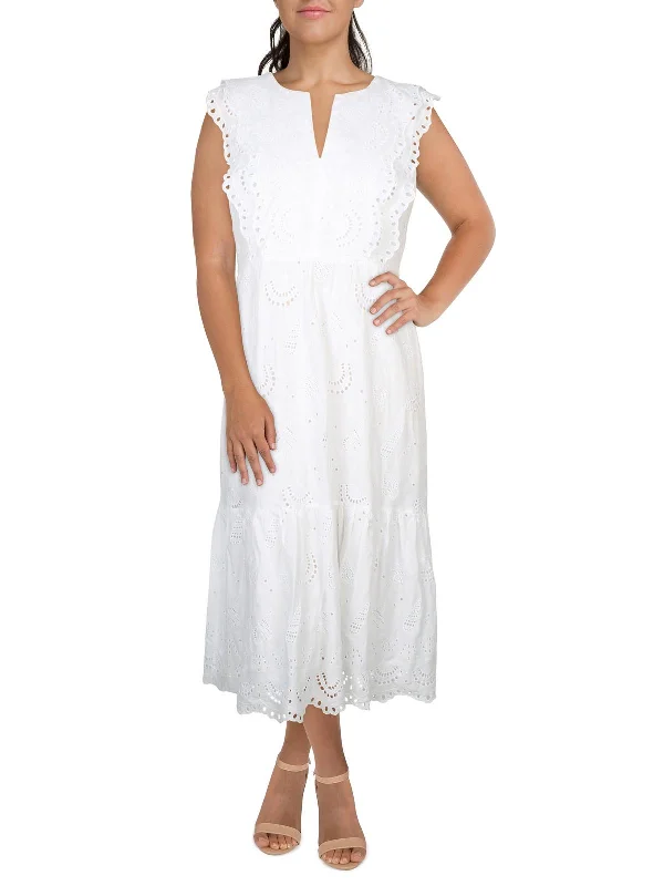 Womens Eyelet Cotton Maxi Dress Embellished Maxi Skirt