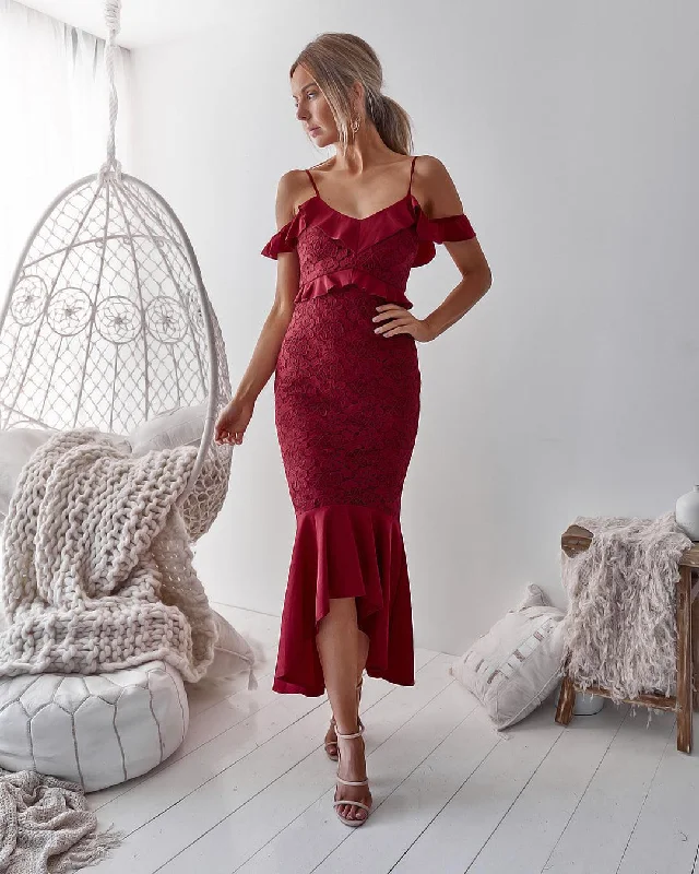 Taylor Lace Dress - Red Lace Dress with Belt